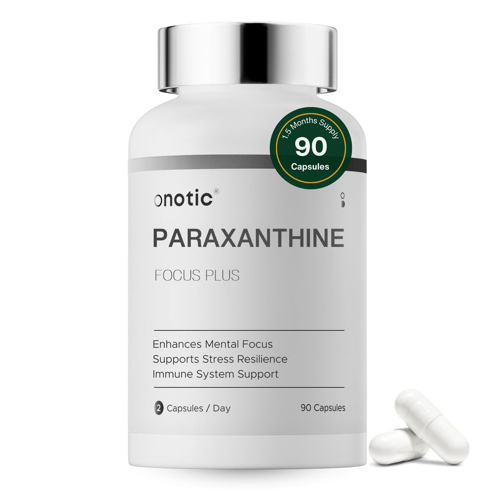 ONOTIC 90 Paraxanthine capsules in bottle for clean energy support.