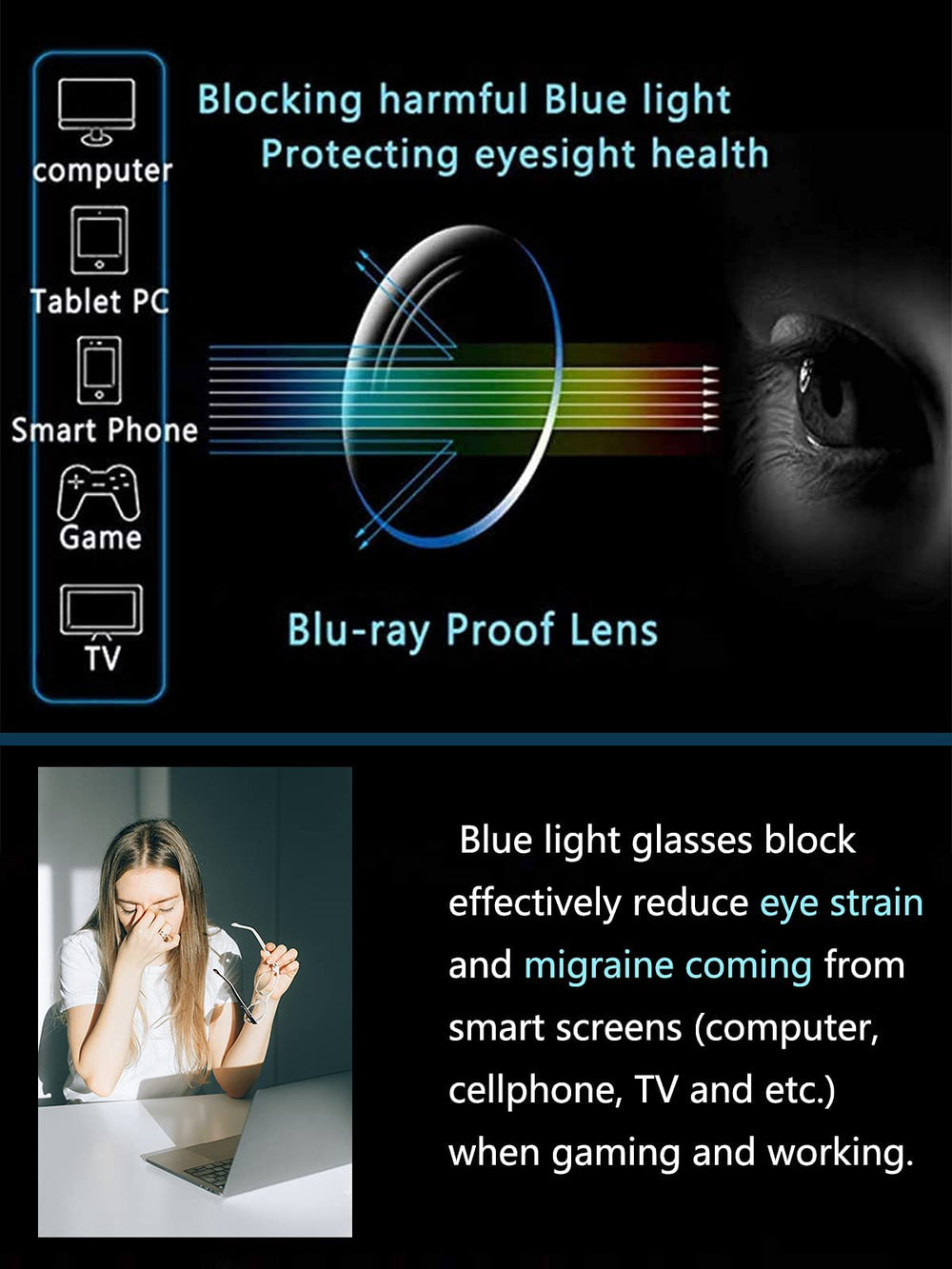 Onrtry Tony Stark square lens close-up highlighting anti-glare coating.