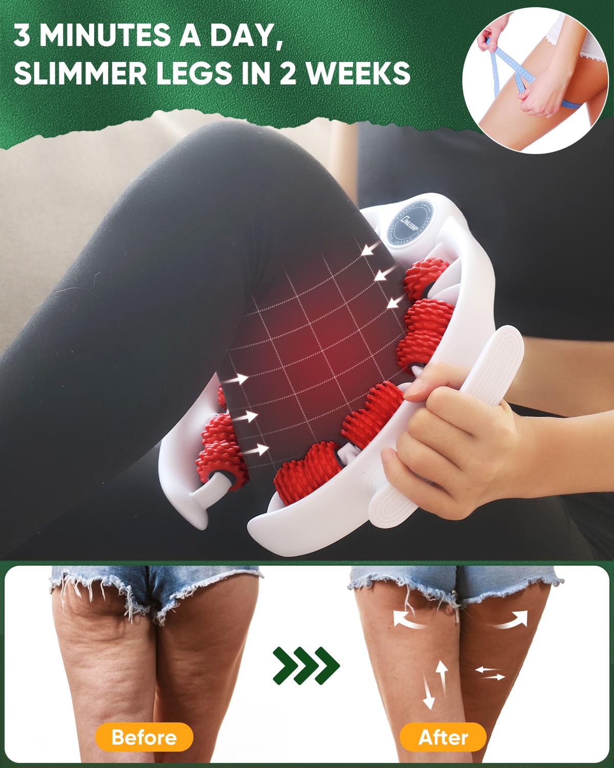 ONUEMP fascia massage roller closeup highlighting ribbed teardrop design for deep tissue feel.