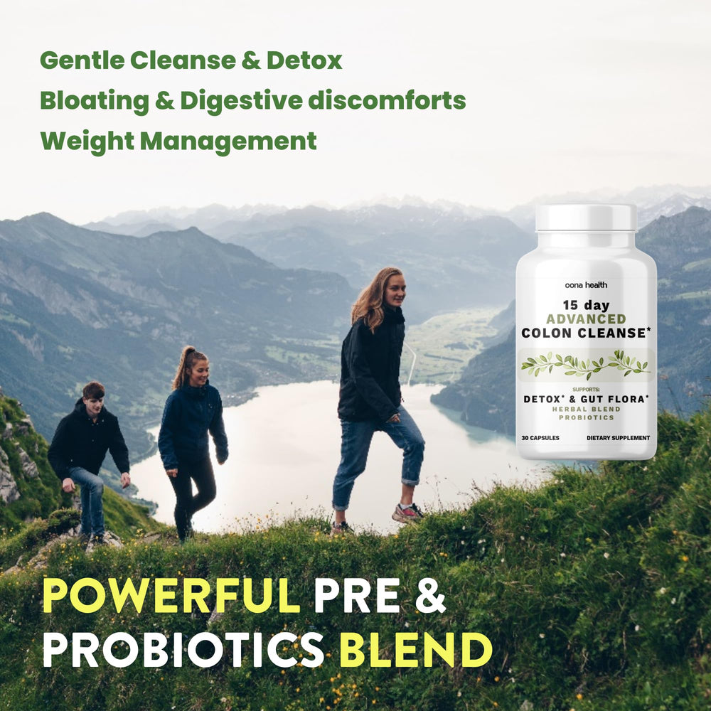Oona Health 15-Day Cleanse capsules closeup highlights natural herbal ingredients.