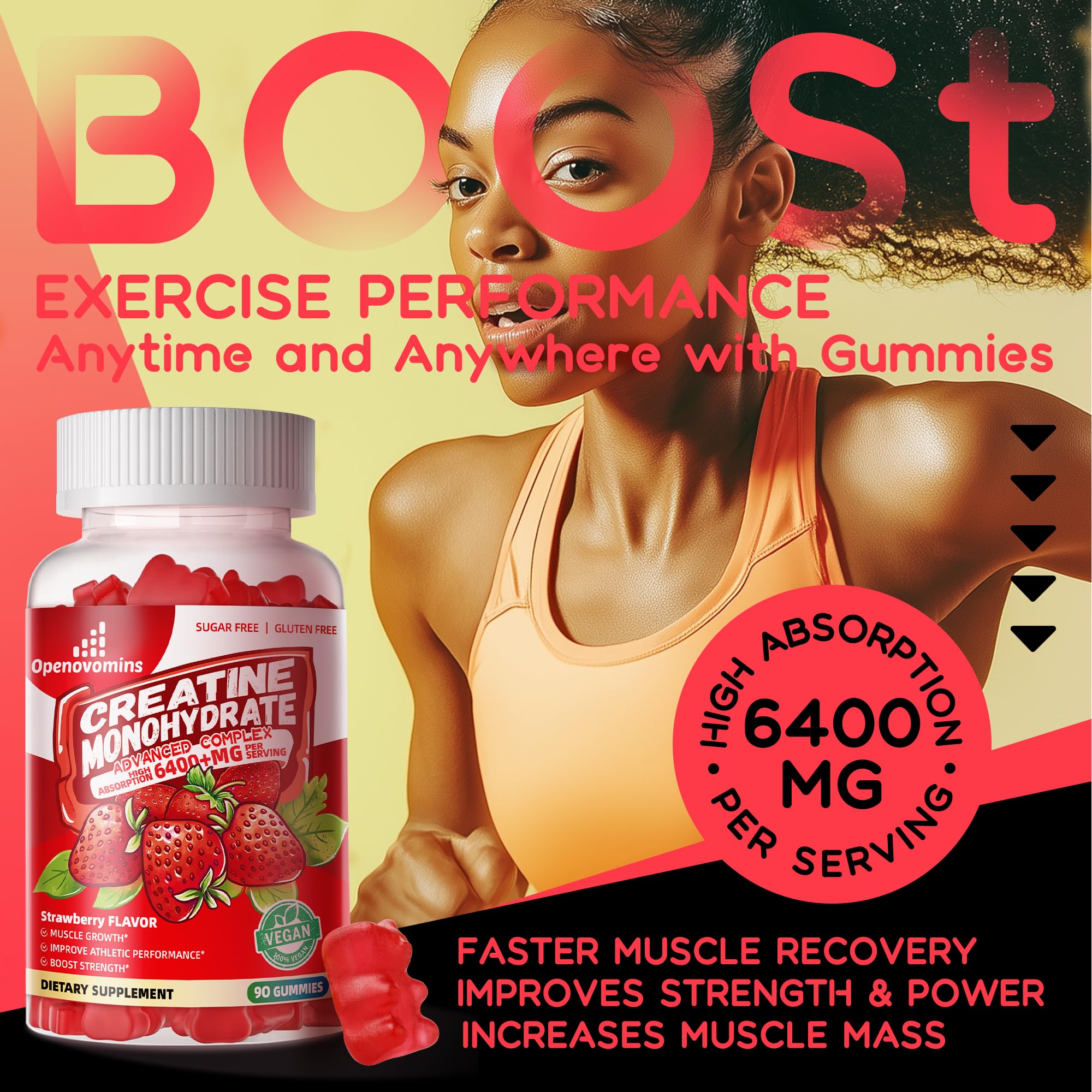 Openovomins Creatine Gummies gluten-free-mark, simple formulation for everyday use.