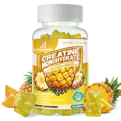 Openovomins Creatine Monohydrate Gummies bottle with pineapple flavor for daily workouts