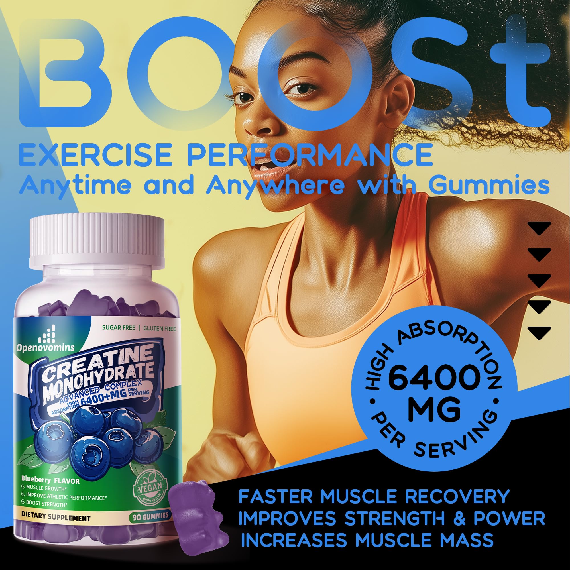 Openovomins Creatine Monohydrate Gummies with a glass of water for a refreshing ritual