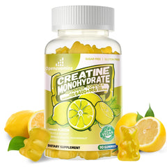 Openovomins creatine monohydrate gummies lemon bottle for easy daily workouts