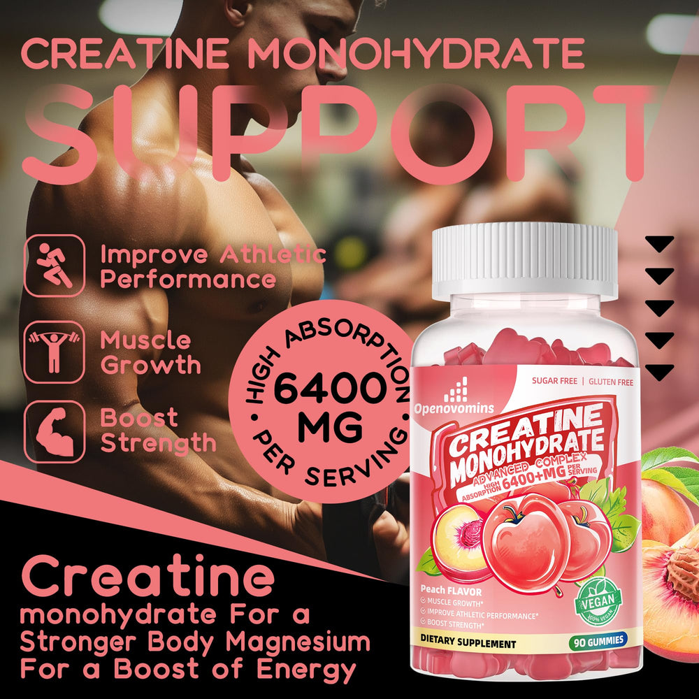 Openovomins peach flavor gummy close-up, sugar-free formula