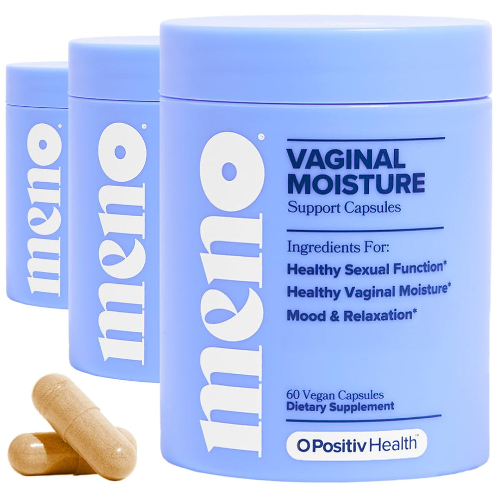 O Positiv MENO capsules in a box for easy daily use, supporting vaginal moisture and mood.