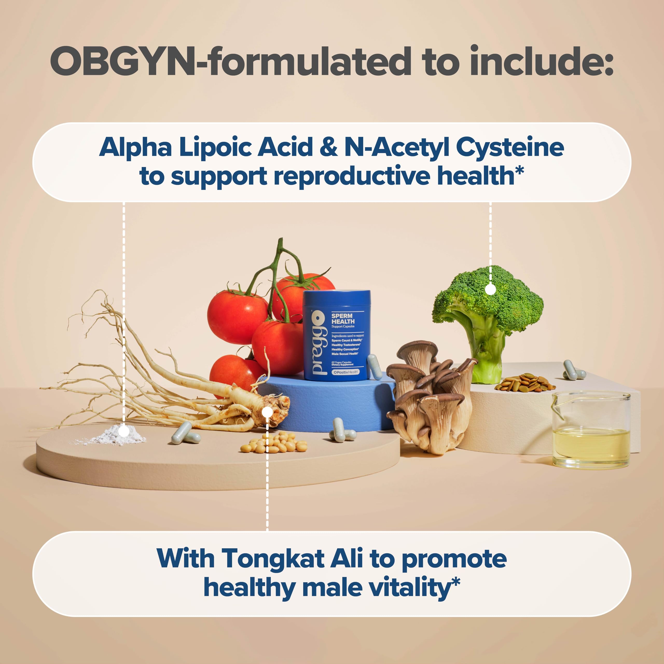 Tongkat Ali ingredient highlighted on O Positiv Prego label for vitality support.