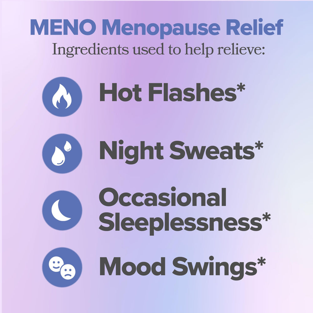 O Positiv MENO bottle label highlighting hormone-free formula and key ingredients.