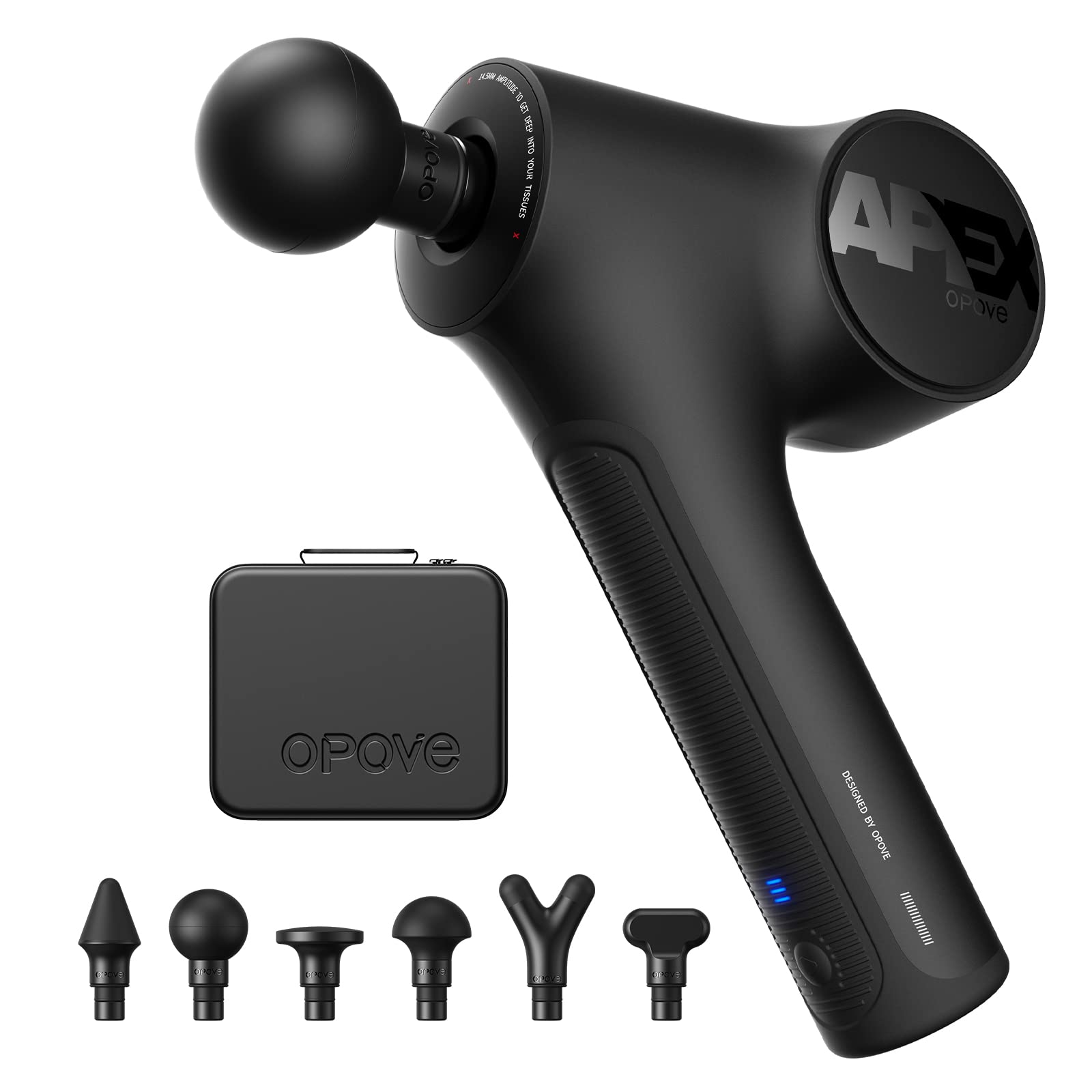 opove Apex massage gun with 14.5mm amplitude delivers deep tissue percussion for recovery.