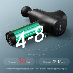Opove M3 Pro 2 massage gun with 4-8 hour battery life for extended use.