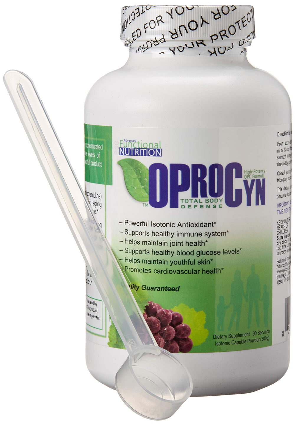OProCyn isotonic OPC powder bottle showcases premium 90 mg per serving for daily use.