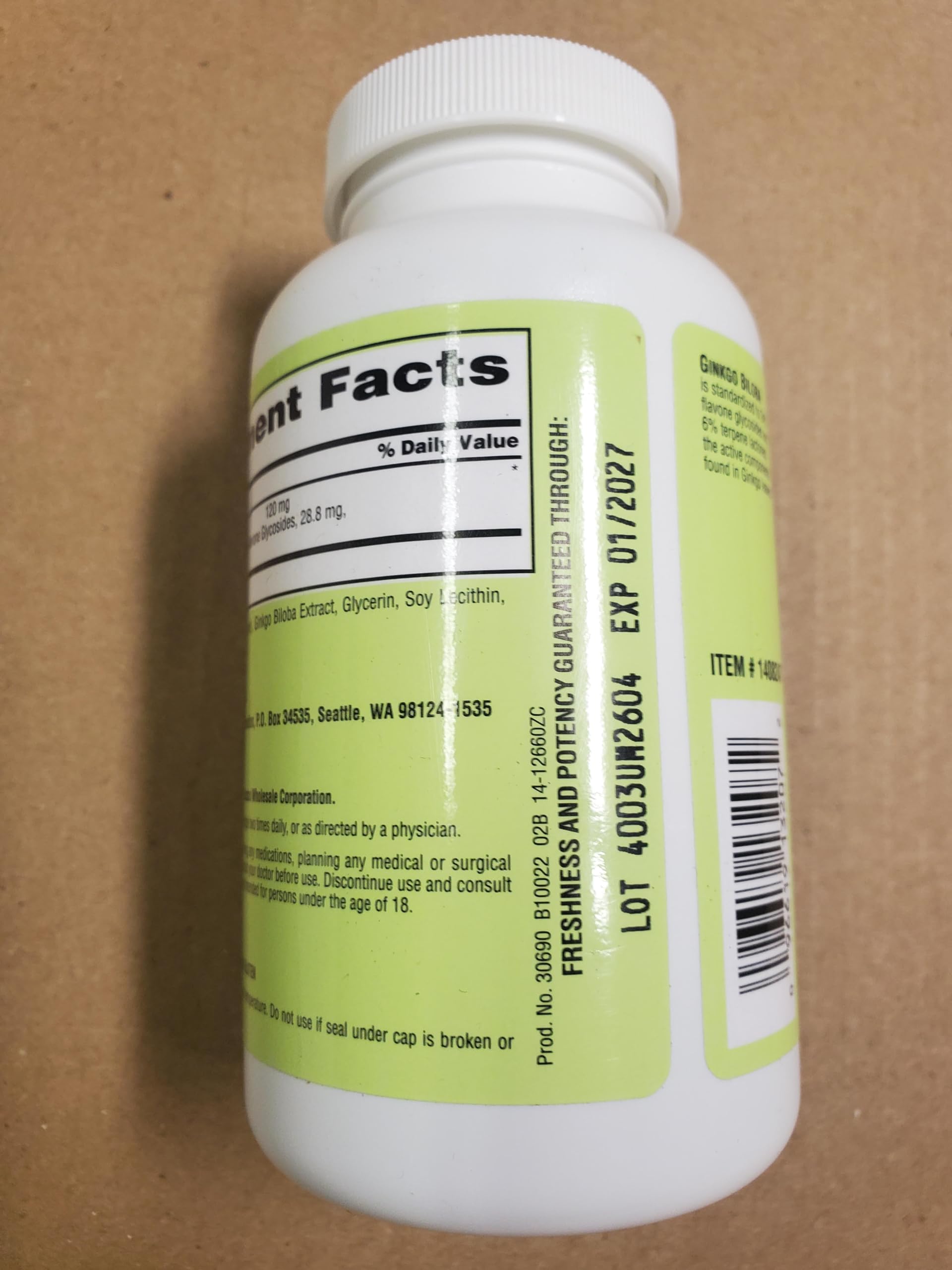 OProCyn Tru Nature Ginkgo Biloba bottle on kitchen counter suggests routine use