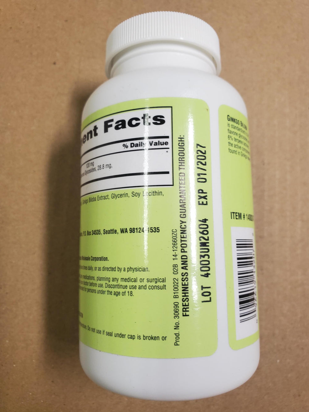 OProCyn Tru Nature Ginkgo Biloba bottle on kitchen counter suggests routine use