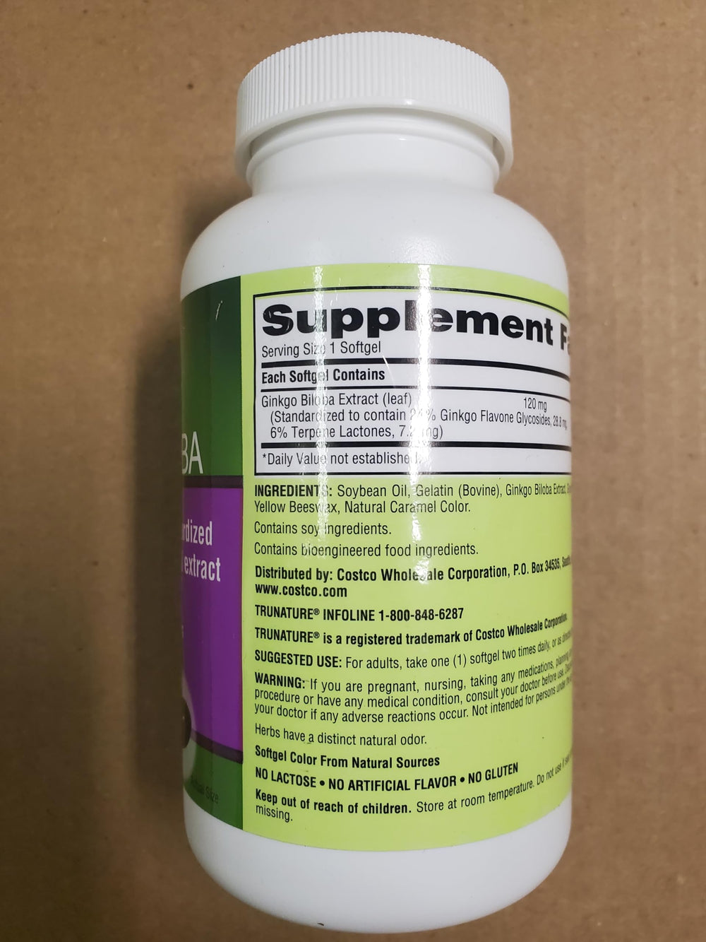 OProCyn Tru Nature Ginkgo Biloba dosage card highlights easy daily dosing