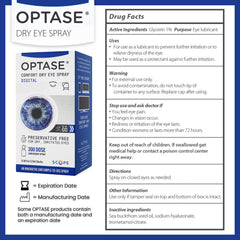 Optase Comfort Dry Eye Spray nozzle in action, delivering quick eye lubrication.