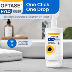 Multi-dose dispenser from Optase HYLO Relief keeps drops sterile and easy to use.