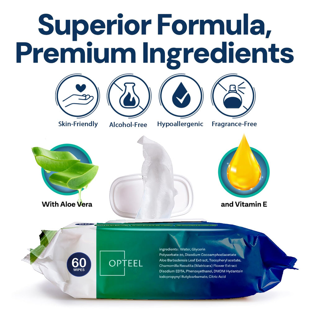 OPTEEL latex-free and alcohol-free wipes reduce irritation during cleansing.