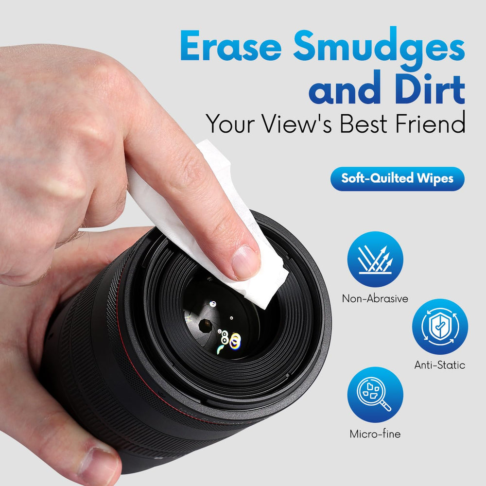 Opteel Lens Wipes safely clean camera lenses for crisp shots.
