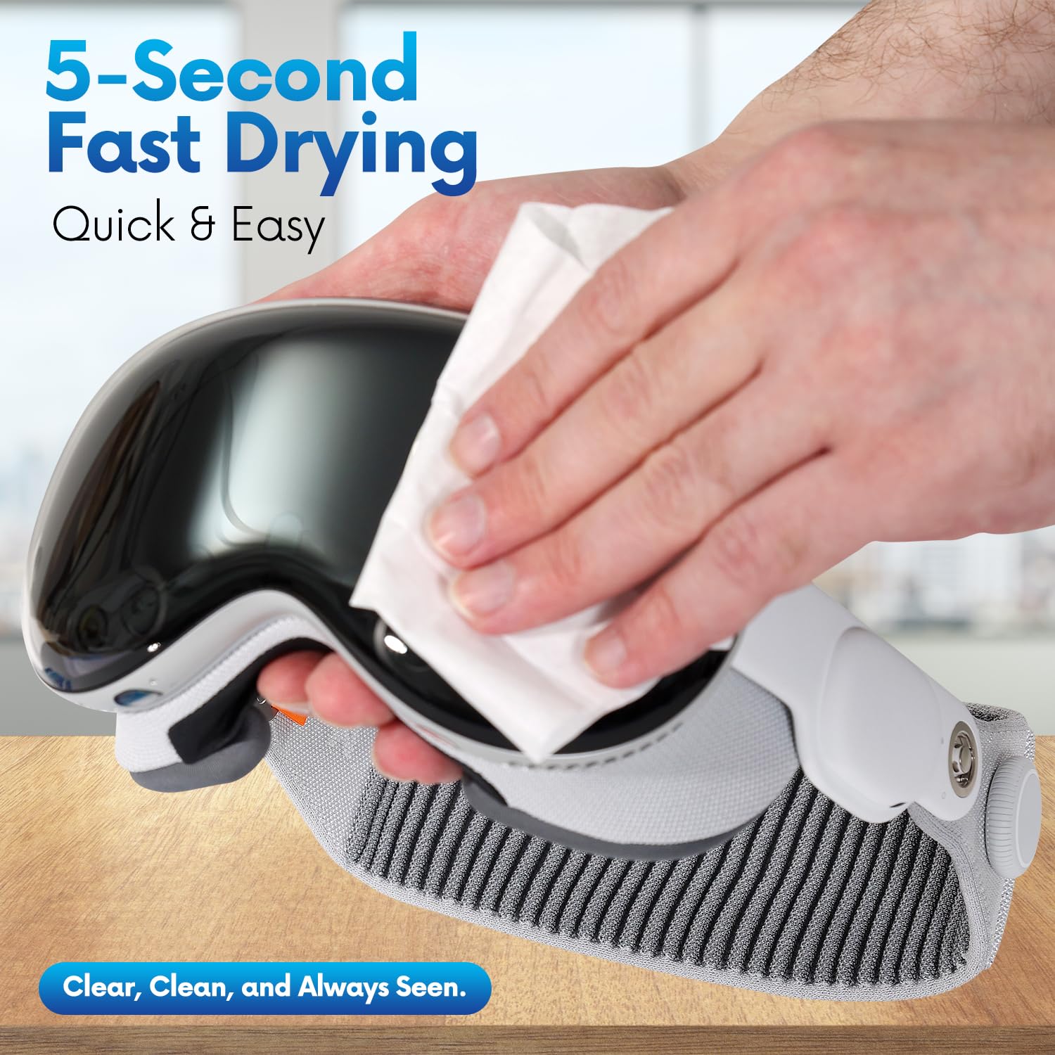 Opteel Lens Wipes cleaning eyeglasses with gentle moisture.