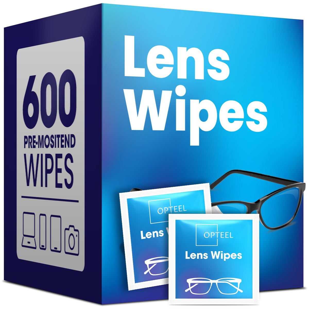 Opteel Lens Wipes individually wrapped for on-the-go cleaning of glasses.