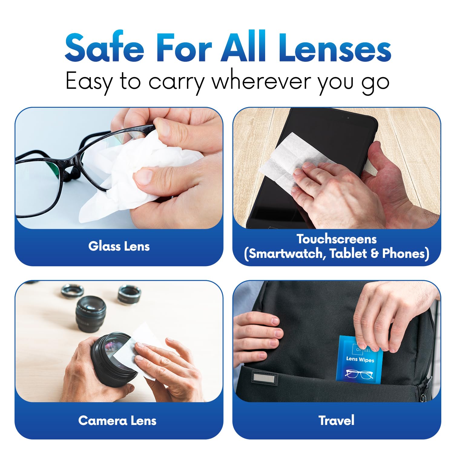 Opteel Lens Wipes refresh phone and tablet screens with ease.