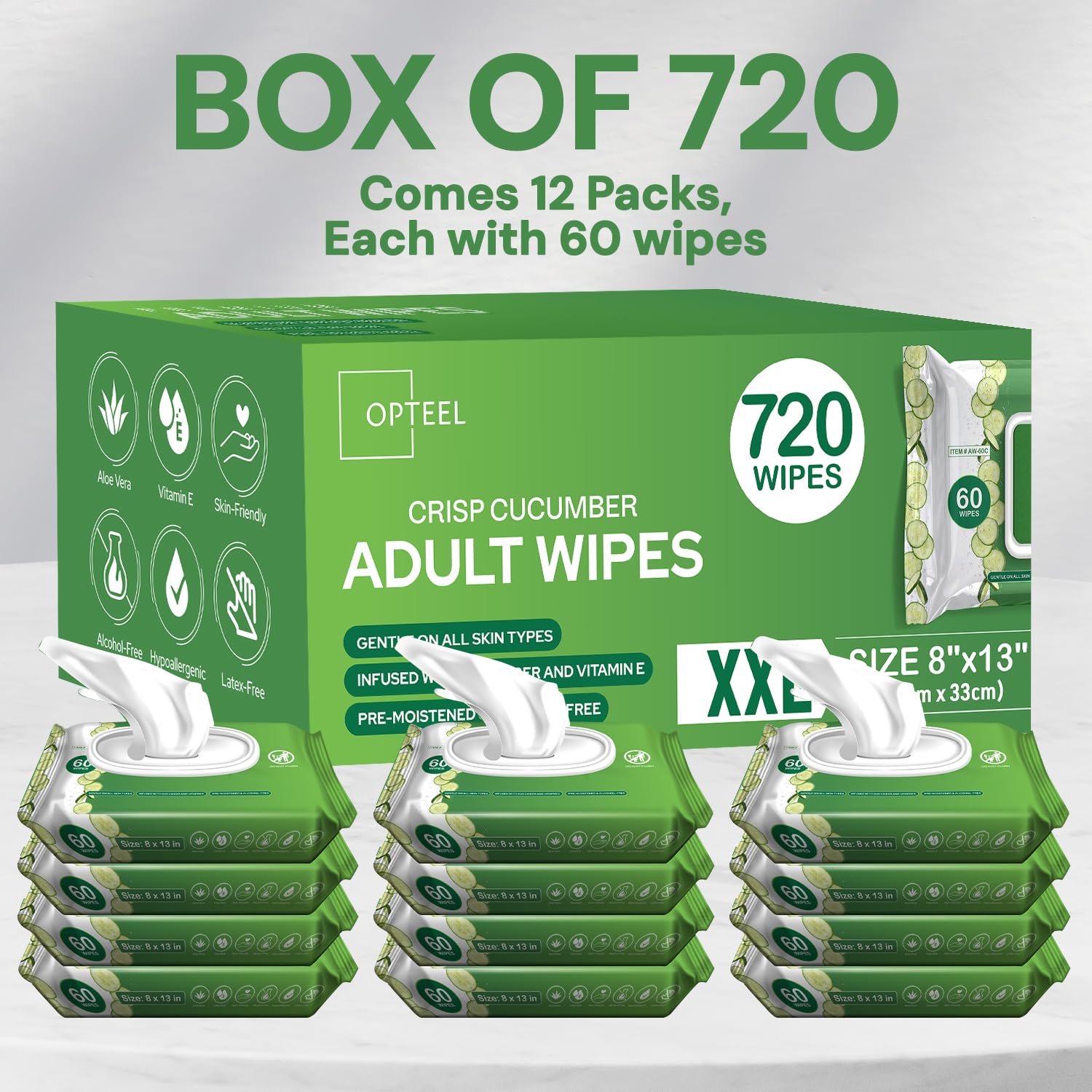 OPTEEL resealable packaging keeps wipes fresh between uses.