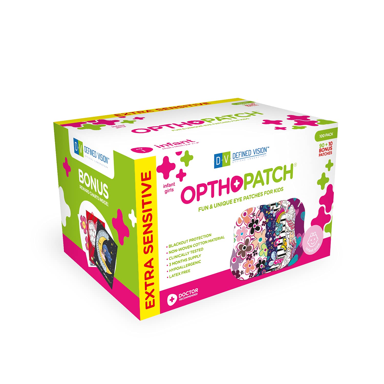 Opthopatch infant eye patches Series II girls design for gentle wear.