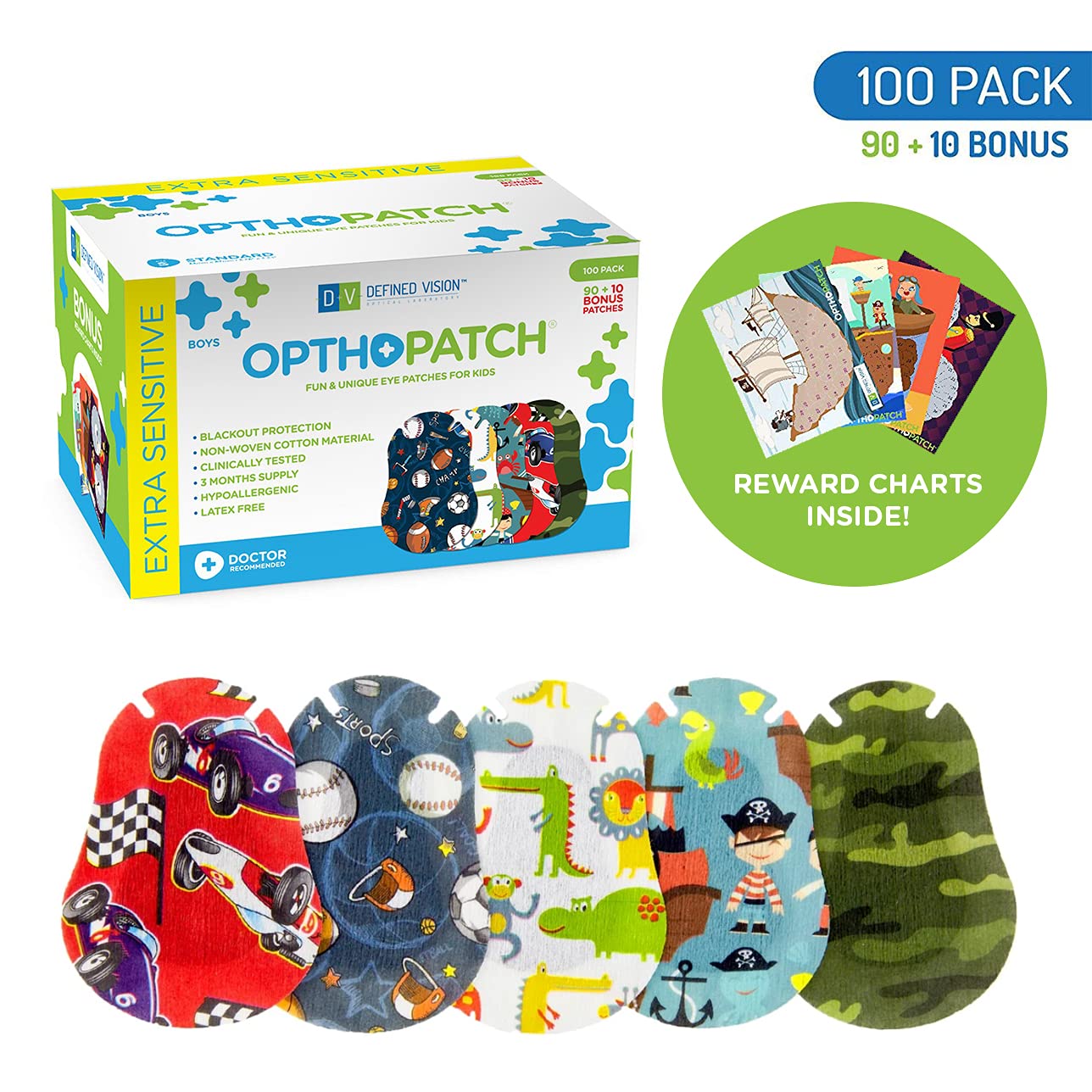 OPTHOPATCH patch on a child's eye area with playful boys design for daily use