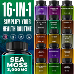 Opti Health Sea Moss Capsules label close-up highlighting vegan, non-GMO formula.