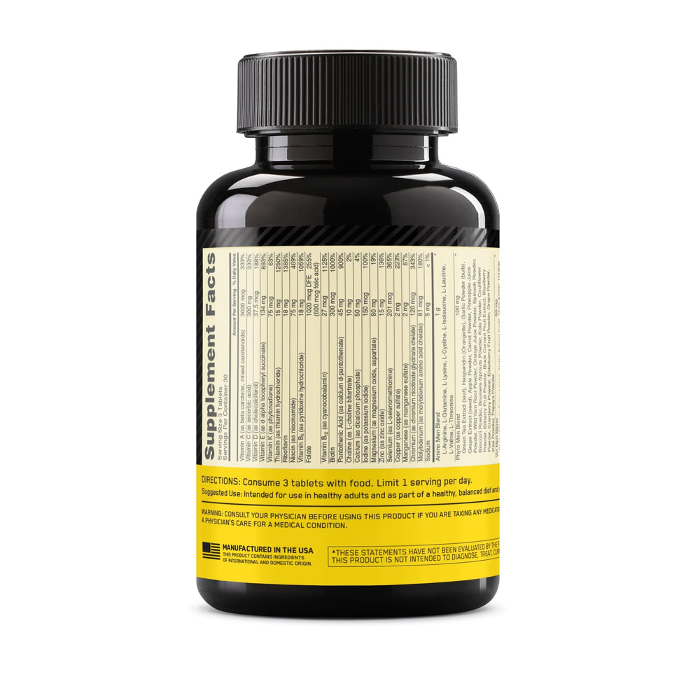 Active man at gym with Opti-Men bottle illustrating workout supplementation.