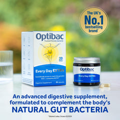 Close-up of OptiBac 20B CFU capsule highlighting high-strength probiotic formula.