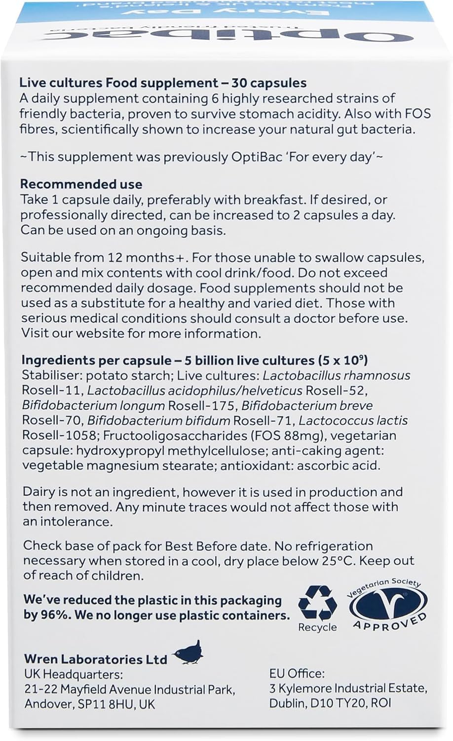 OptiBac Probiotics capsule on a white background for daily use.
