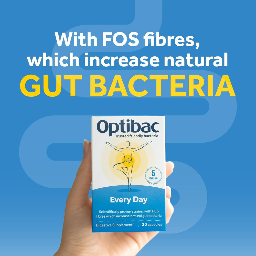 OptiBac Probiotics packaging displaying gluten-free badge and ingredients.