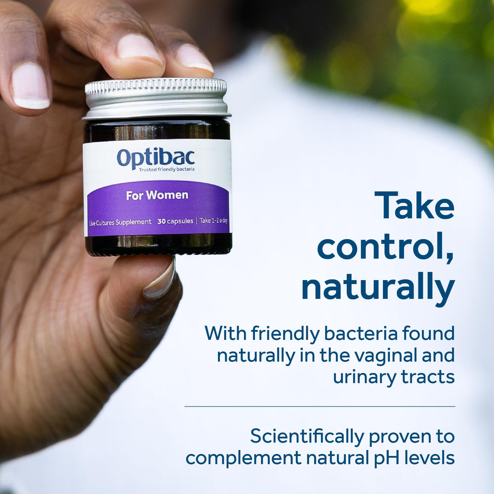OptiBac urinary health bottle close-up for urinary comfort