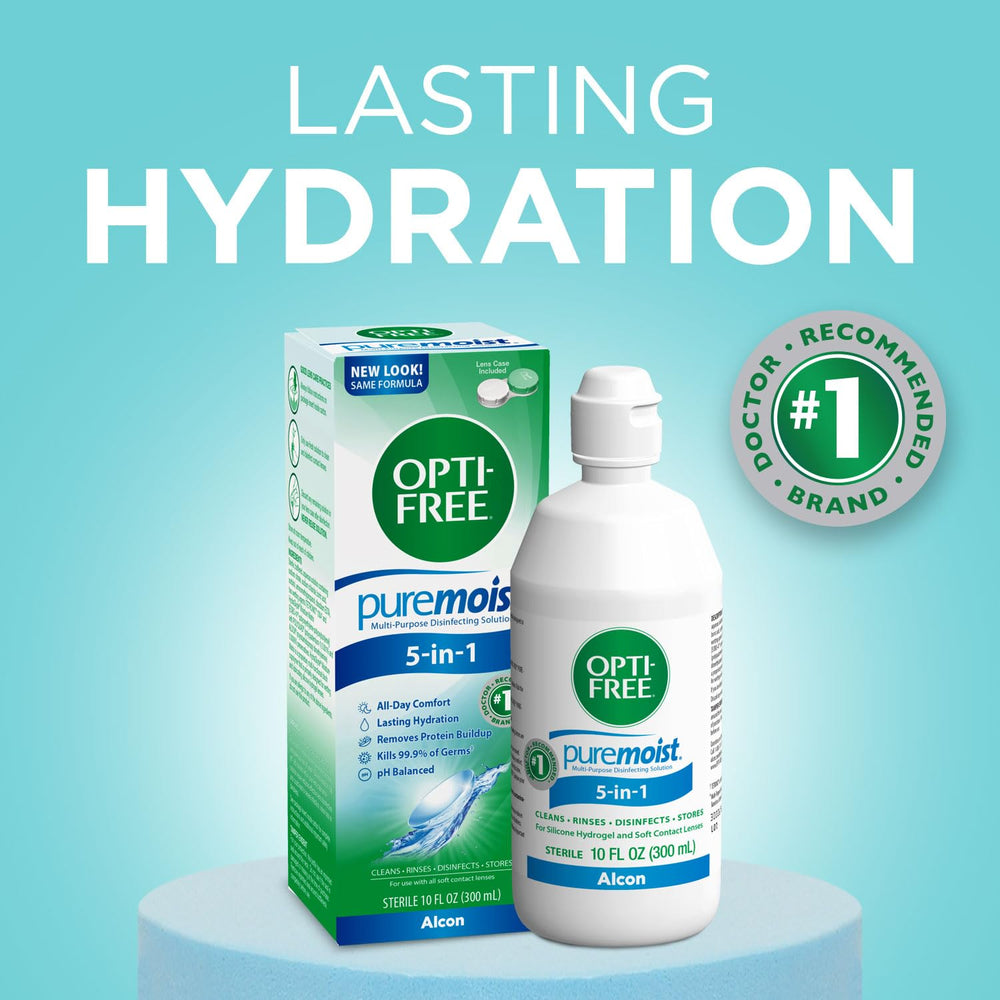 Opti-Free Puremoist lenses stored in the included case for freshness.