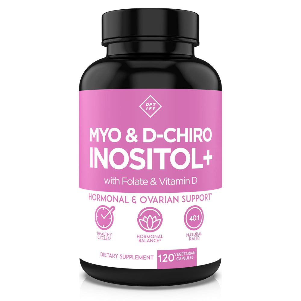 Optify bottle of Myo-Inositol & D-Chiro Inositol supports hormonal balance.