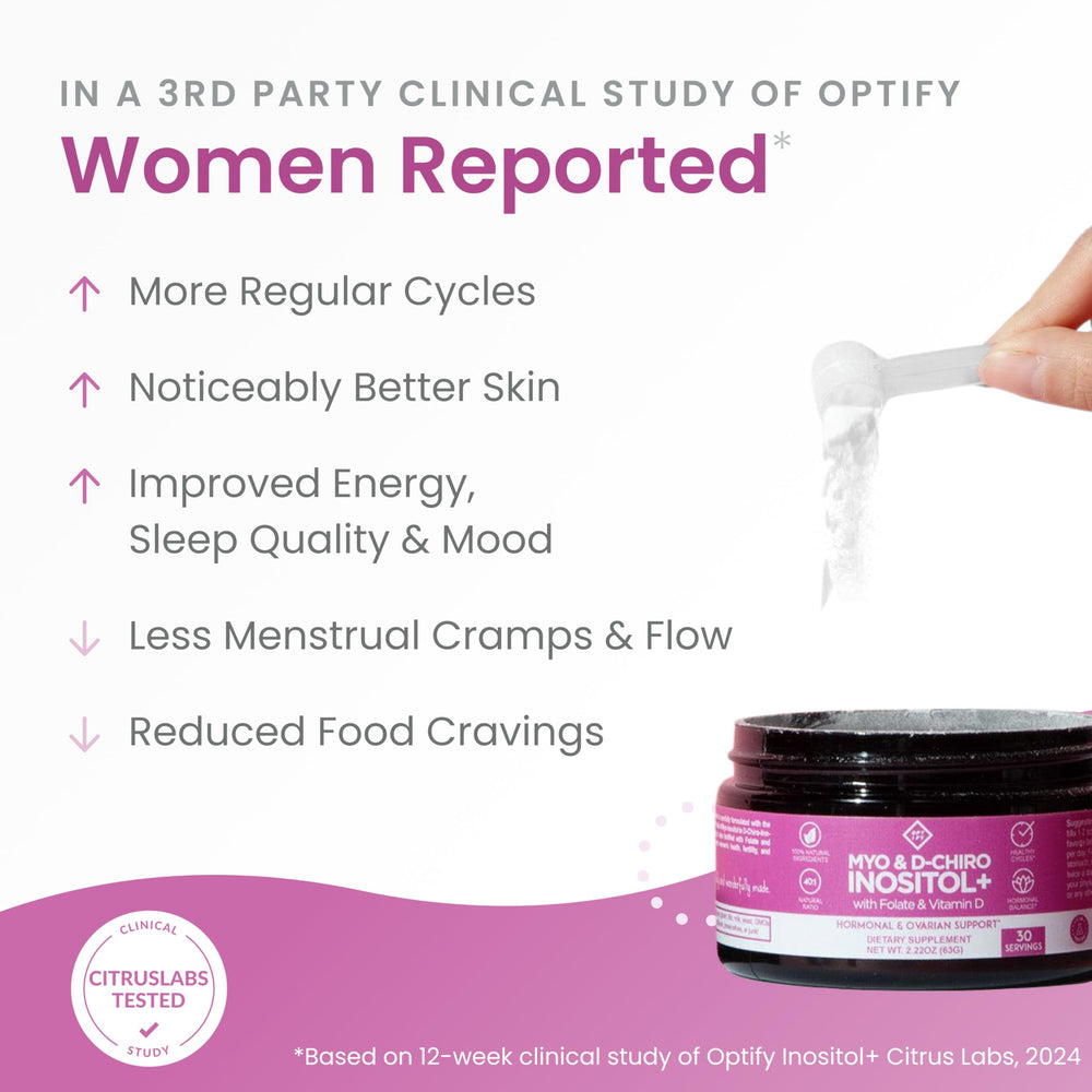 Optify Inositol powder being poured into a glass for easy mixing.