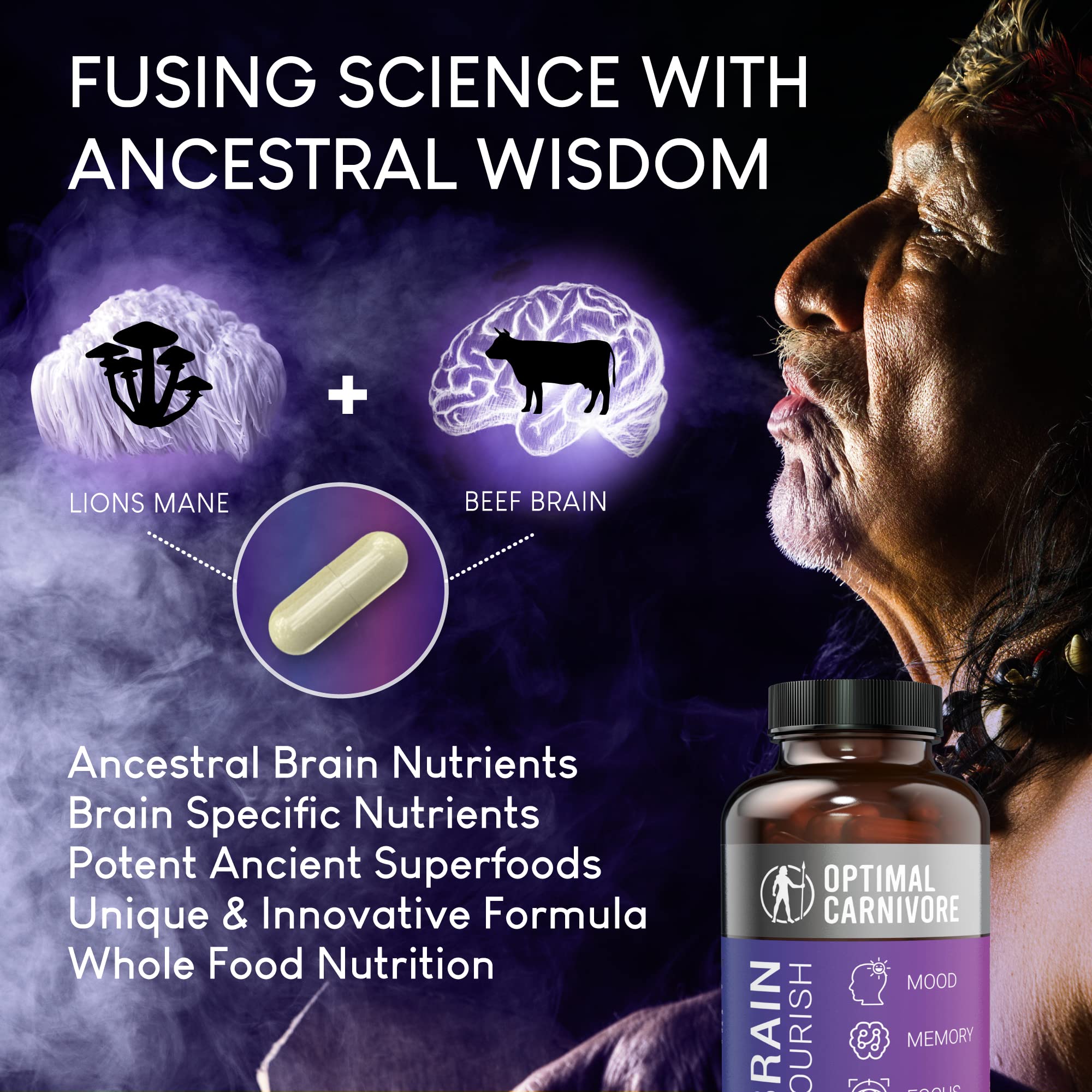 Close-up of Optimal Carnivore beef brain bottle