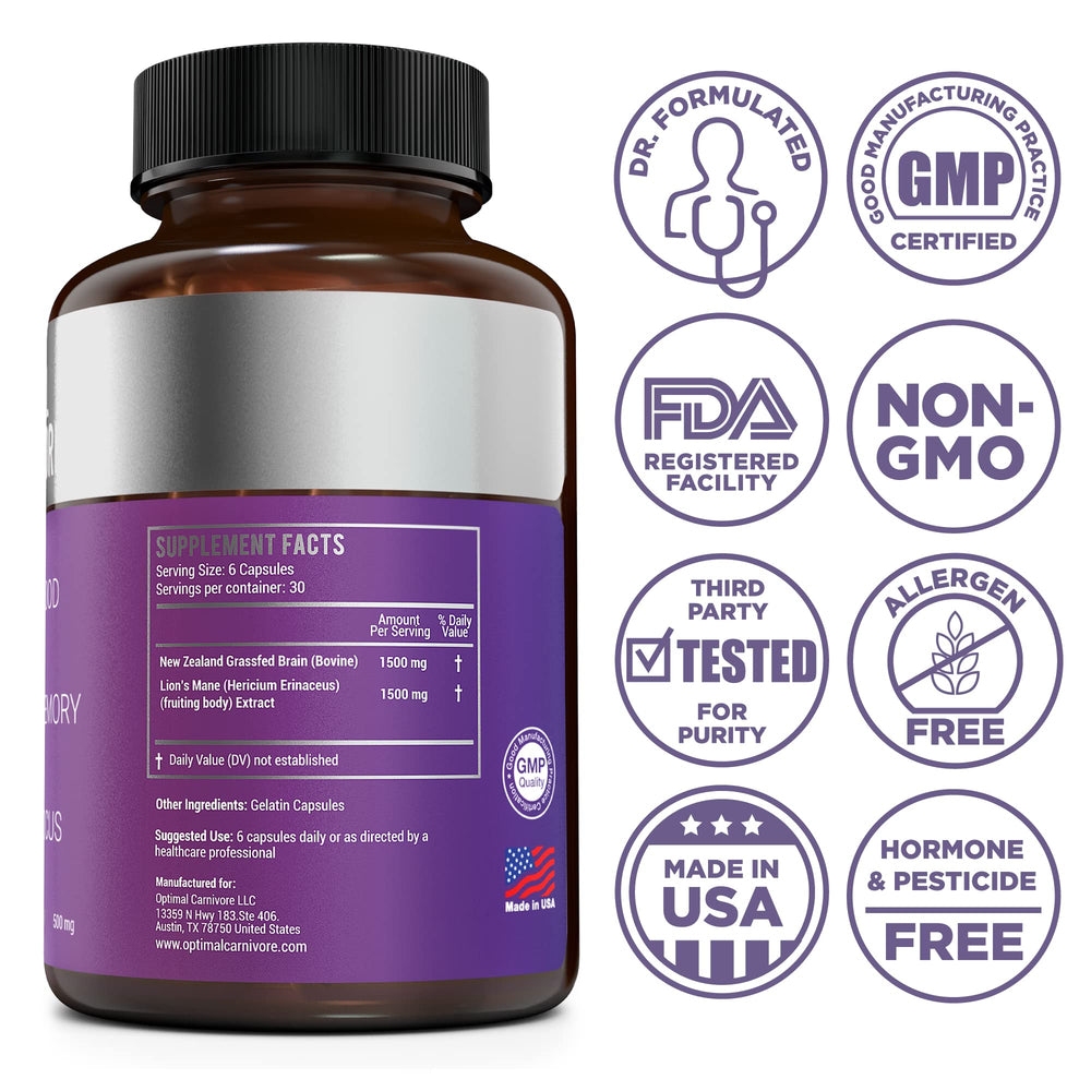 Optimal Carnivore Lions Mane mushroom powder for concentration and brain health
