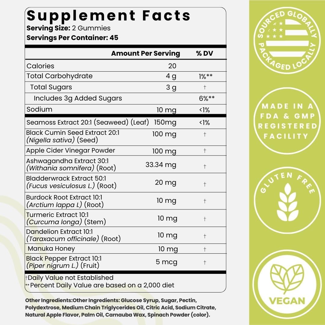 Optimal Prime Sea Moss Gummies ingredients laid out for enhanced wellness.