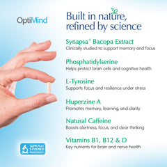 Optimind capsules close-up highlighting daily cognitive support.