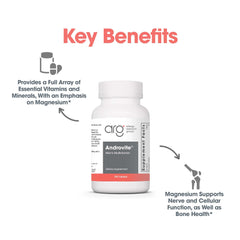 Optimox Androvite for Men label detail emphasizing calcium-free formulation for targeted use.