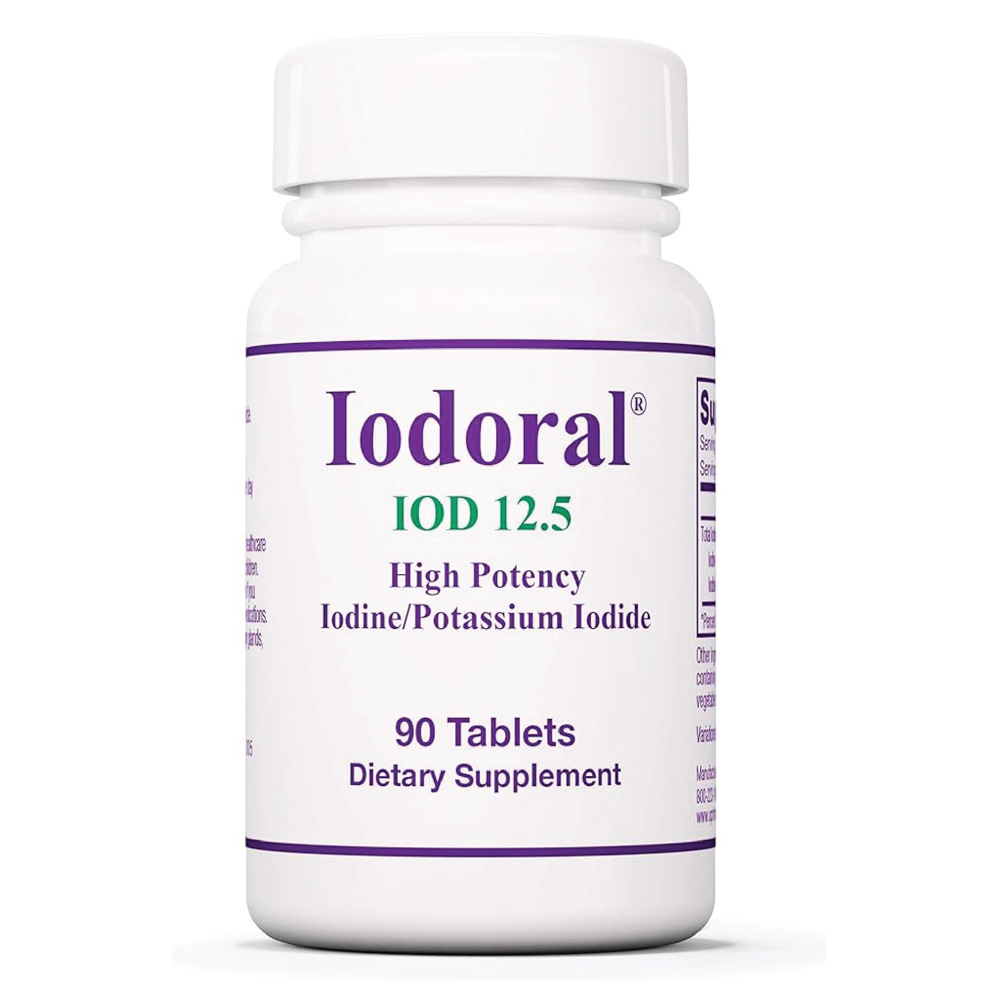 Optimox Iodoral 12.5 mg bottle front view suggesting thyroid support potential.