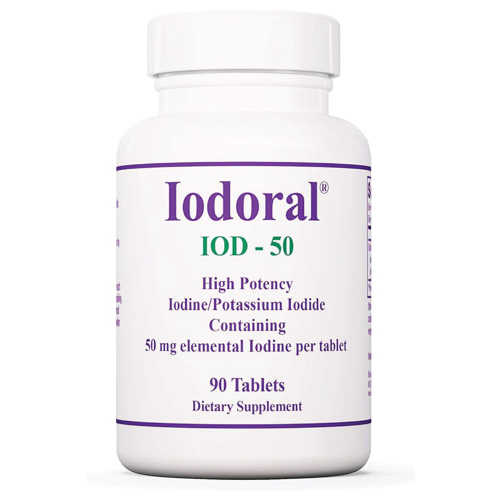 Optimox Iodoral 50 mg bottle highlights high-potency iodine for daily thyroid support.