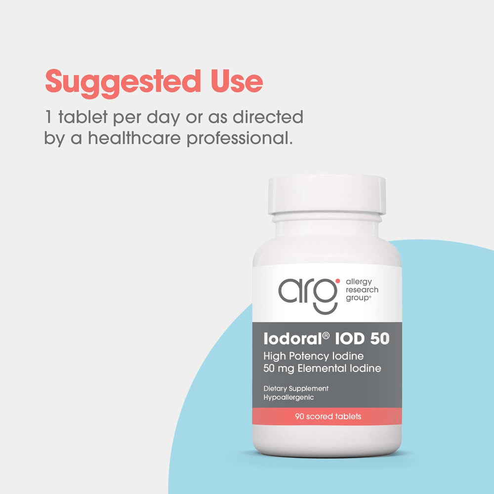 Tablets from Optimox Iodoral 50 mg ready to take with meals.