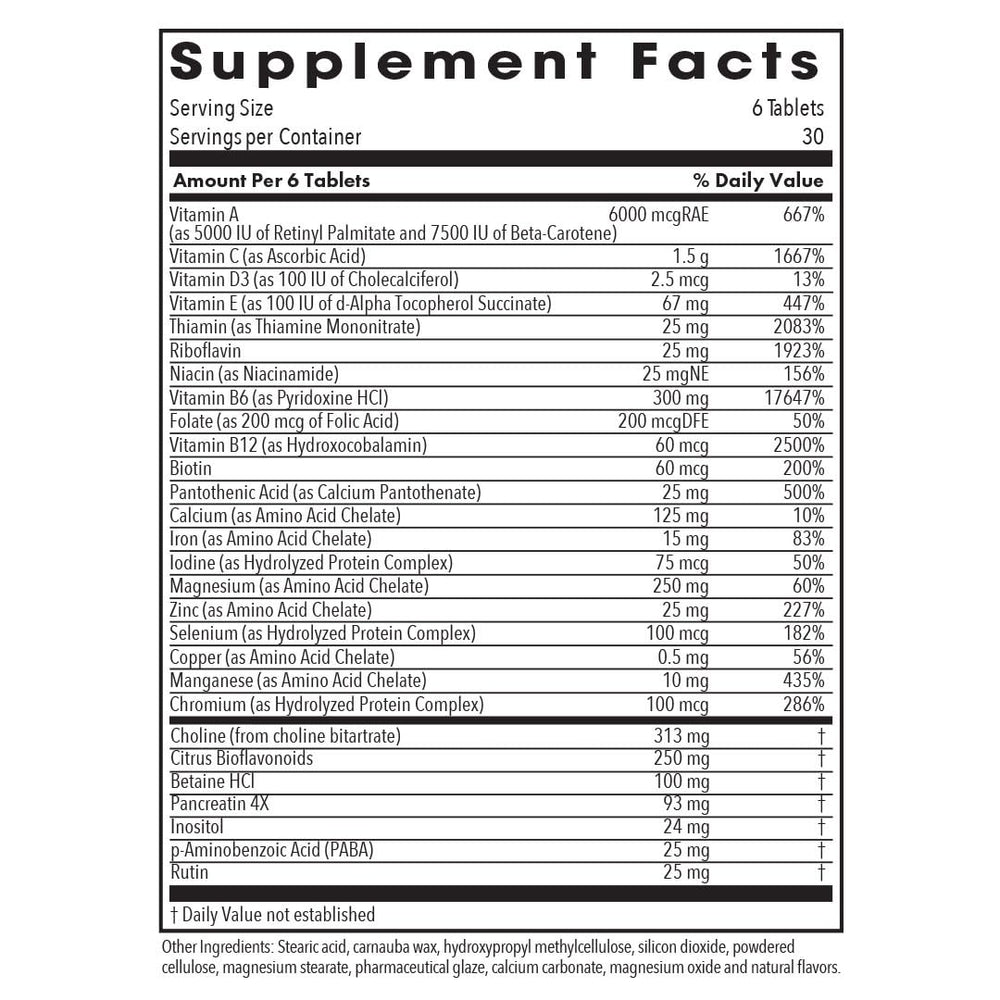 Optivite PMS bottle label closeup highlighting vitamin B6 and iron