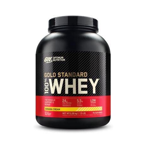 Front label of Optimum Nutrition Gold Standard showing high-protein blend for daily goals