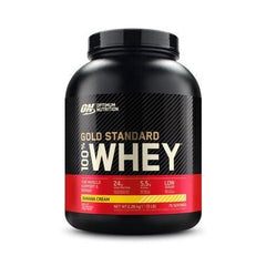 Front label of Optimum Nutrition Gold Standard showing high-protein blend for daily goals