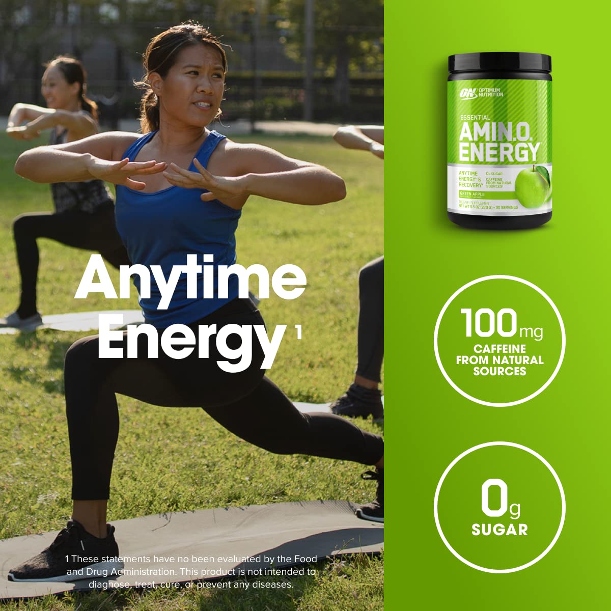 Optimum Nutrition Amino Energy bottle on gym bag for daily focus.