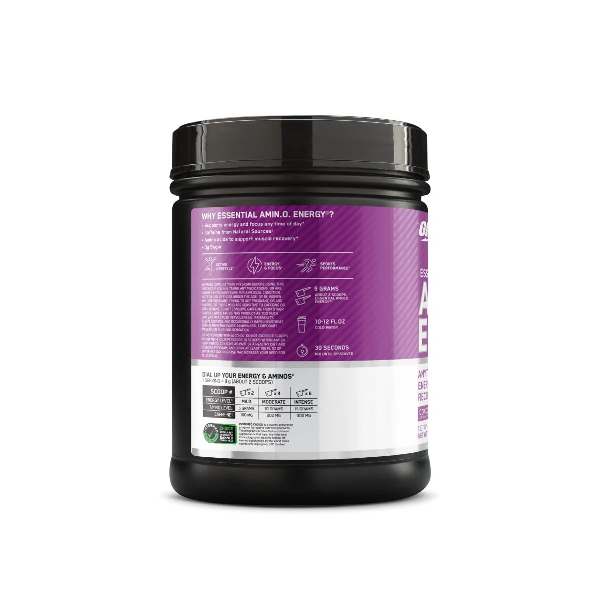 Optimum Nutrition Amino Energy Concord grape flavor ready in a shake